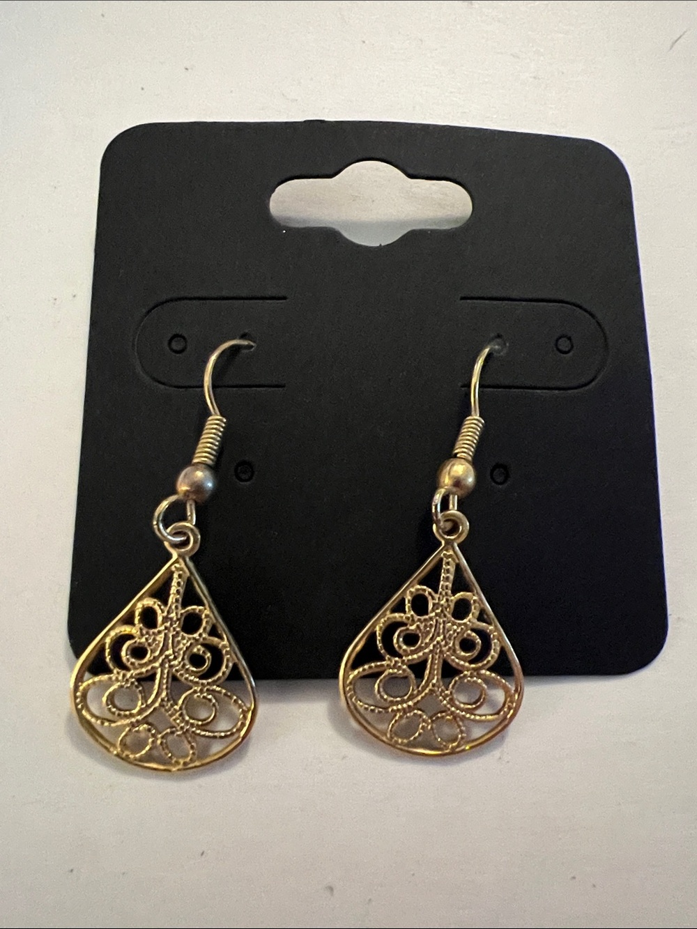 Gold-Tone Filigree Teardrop Dangle Earrings